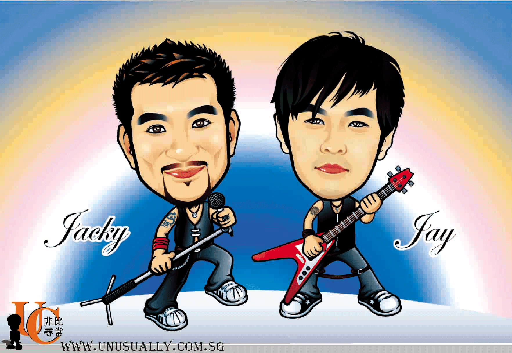 Digital Caricature Drawing - Rocker Buddies Theme